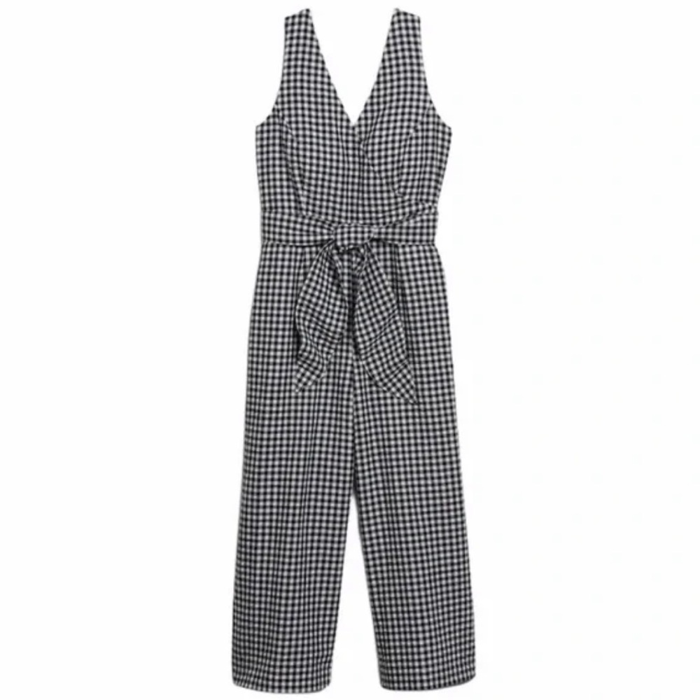 Banana Republic Blue & White Gingham Wrap Jumpsuit